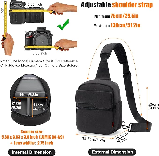 Cwatcun Camera Sling Bag Compact Small Camera Case, Waterproof Canvas Crossbody Camera Bag with Rain Cover, Travel Photography Bag for Canon, Nikon, Sony, Fuji DSLR/SLR/Mirrorless Cameras, Lens