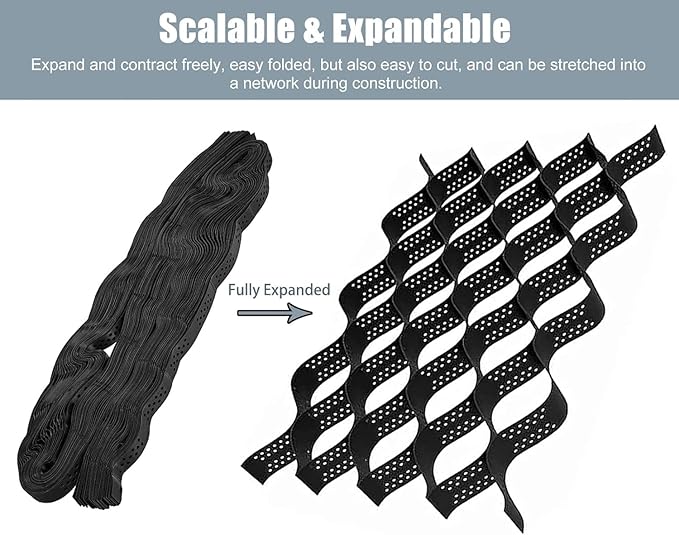 Heavy Duty Gravel Stabilizer Grid for Driveways & Retaining Walls, Foldable Honeycomb Geocell System, 10m x 6m (33ft x 19.5ft) Ground Grid for Slope & Yard