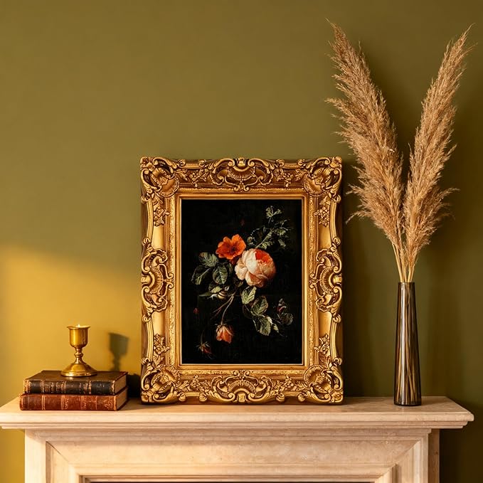 8X10 Vintage Picture Frame, Ornate Gold Baroque Antique Style with Glass Front, 8 X 10 Photo Frame for Tabletop Wall Hanging Display