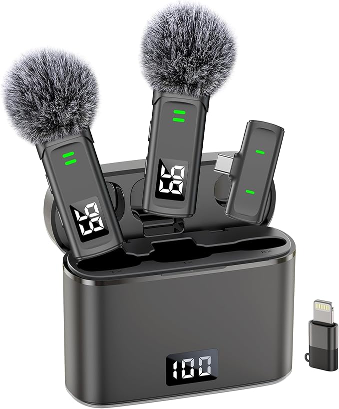 Wireless Lavalier Microphone for iPhone USB C Lav Mic for iPhone 15 16 Android Phone Microphone Video Recording TikTok Vlog Noise Canceling Clip On Microphones with Charging Case 35H Battery Life