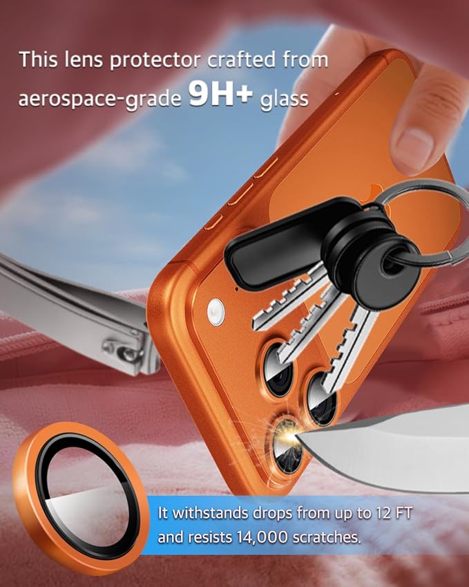 Compatible with iPhone 17 Pro Max/17 Pro Camera Lens Protector-1:1 Invisible Fit,Ultra Clarity,Military-Grade 10H+ Aerospace Glass,Anti-Scratch & Easy Installation-Cosmic Orange