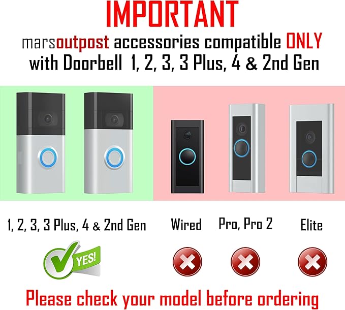 No Drill Rain Cover Compatible with Video Doorbell Battery Doorbell & Older 1/2/3/4 2nd Gen & 3 Plus Rain Shield Anti-Glare Protection Weather Protector Height Adjustable