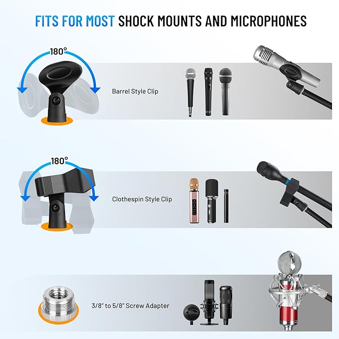 CAHAYA Mic Stand Desk Adjustable - Boom Arm Desktop Microphone Stand Metal Weighted Base A-frame Table Mic Mount with 2 Mic Clips 3/8" to 5/8" Screw Adapter Mic Mount for Singing Stage Performance