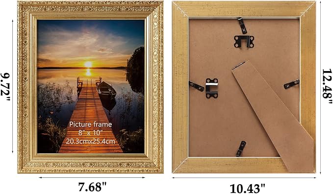 Edenseelake 8x10 Picture Frames Set of 2, Vintage Gold Photo Frame 8 by 10 for Tabletop or Wall Display