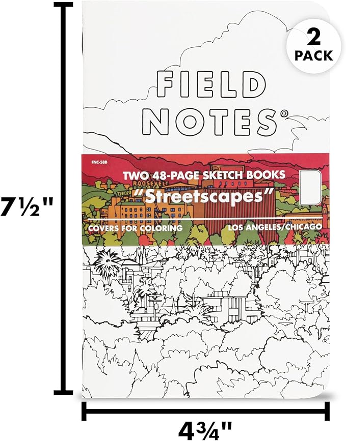 Field Notes: Streetscapes Edition Sketch Book 2-Pack Version B - Los Angeles & Chicago - Blank Paper Memo Book with Covers for Coloring - 4.75 x 7.5 Inch
