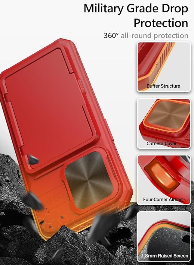 Vihibii for iPhone 15 Pro Wallet Case with Card Holder (4 Cards) & Slide Camera Cover & Kickstand & Raised Edges Protective Screen, Shockproof Rugged Phone Case for iPhone 15 Pro 5G 6.1" 2023, Red