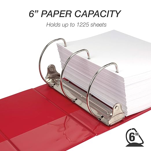 Samsill Durable 6 inch 3 Ring Binder, Made in USA, Locking D Ring FSC 100% Recycled Chipboard, Red