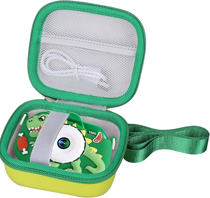 worfty Kids Camera Case Compatible with YEEHAO/Goopow/Hangrui/Masterbee/OUTUVAS/GKTZ Digital Video Camera Toys Camcorder Storage Holder Carrying - Green Dinosaur(Case Only) (Green dinosaur)