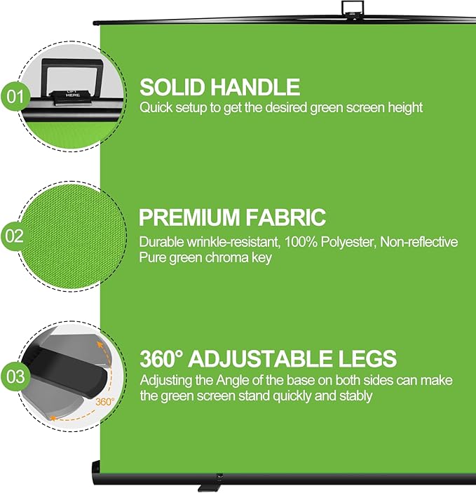 FUDESY 78.7 x 93in Extra Wide Large Collapsible Green Screen Chroma Key Panel, Portable Retractable Wrinkle Resistant Green Backdrop for Streaming, Tiktok, Auto-Locking Frame, Aluminum Hard Case