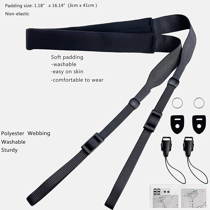 YMTHamaz3 Camera Neck Strap Thin,Soft Binocular Strap with Neoprene Padding,Small Compact Camera Lanyard Belt,Digital Mirrorless Camera Strap for Photographers,Washable,Black,58 Inch