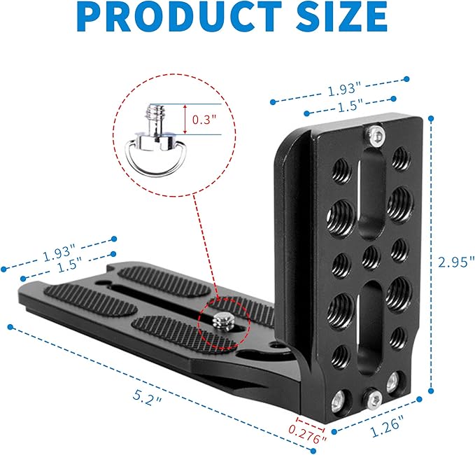 Bestoct DSLR Camera L Bracket with 1/4" & 3/8" Screw Hole, Vertical Horizontal Switching Tripod Mount Quick Release Plate Compatible with Canon Nikon Sony Stabilizer Tripod Monopod,for Arca Interface