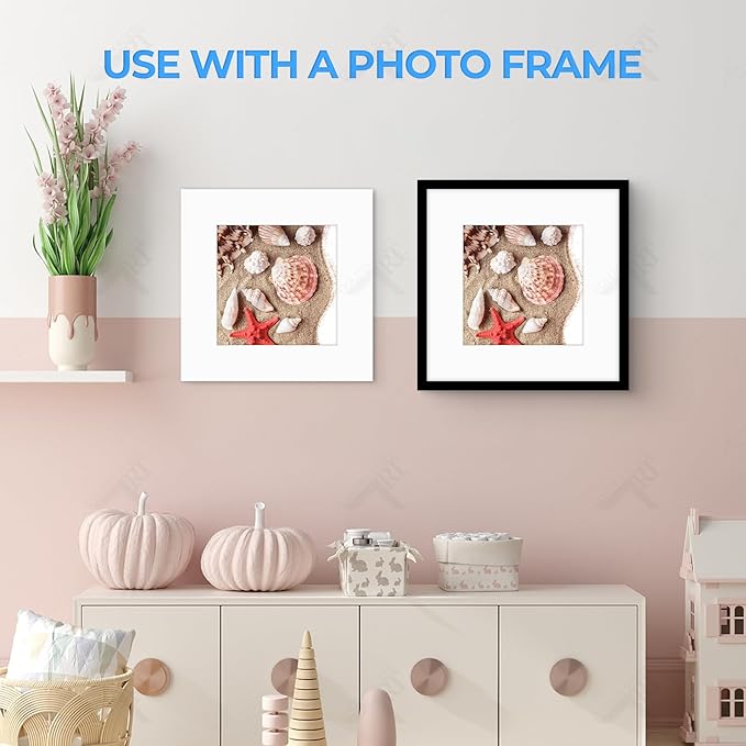 Golden State Art, Acid Free, Pack of 25, 12x12 White Picture Mats Mattes with White Core Bevel Cut for 8x8 Photo + Backing + Bags