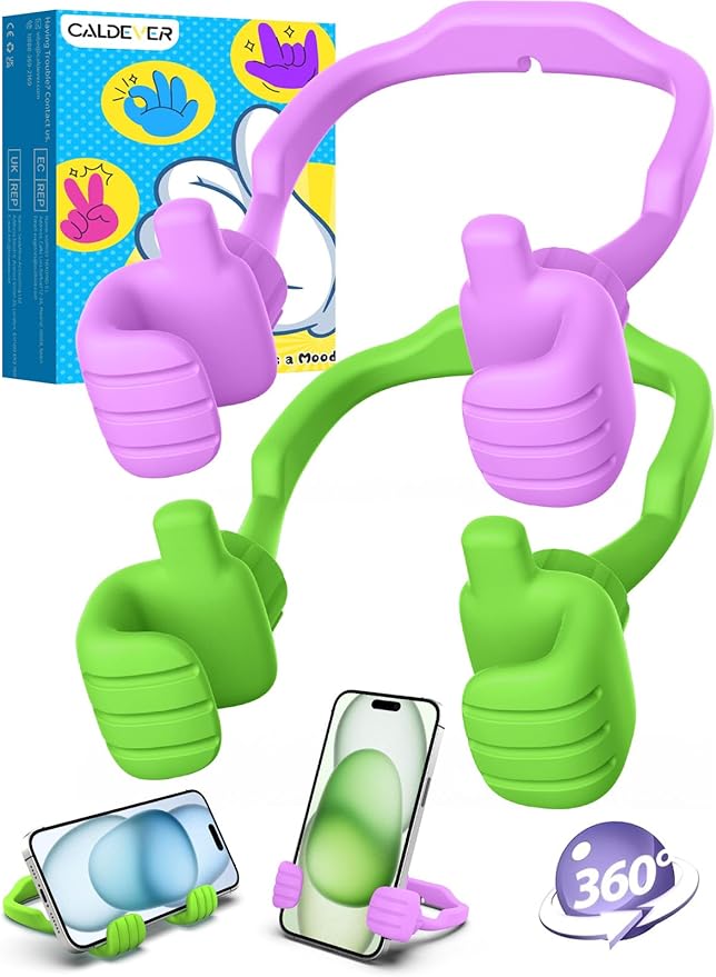 Easter Basket Stuffers for Teen Boys Girls Cell Phone Stand - 2 Pack Thumbs Up Lazy Phone Holder for Desk Birthday Easter Gifts for Kids Adults Women Men (Bright Purple & Avocado Green, 2)