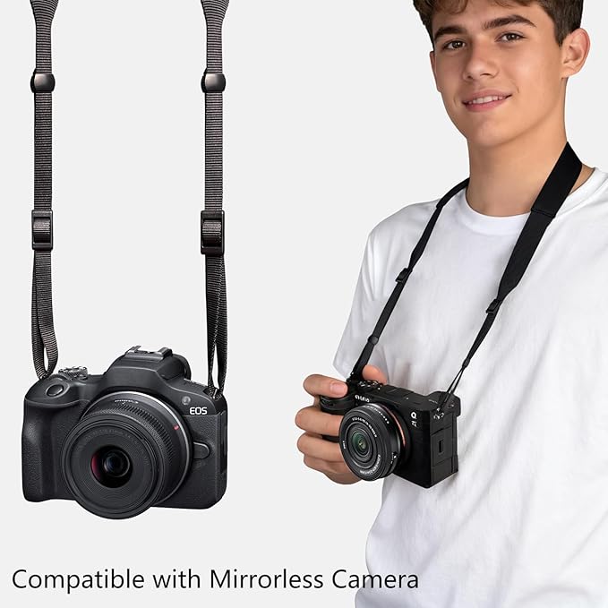 YMTHamaz3 Camera Neck Strap Thin,Soft Binocular Strap with Neoprene Padding,Small Compact Camera Lanyard Belt,Digital Mirrorless Camera Strap for Photographers,Washable,Black,58 Inch