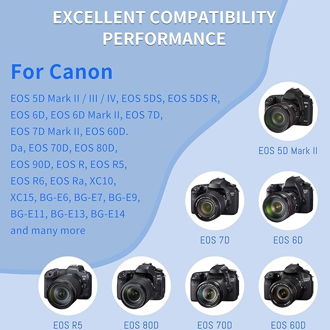LP-E6NH 2600mAh USB-C Charging Rechargeable Camera Battery (2 Pack) for Canon EOS R, R5C, 5D Mark II, 5D III, 5D IV, 5DS, 5DSR, 6D, 7D, 7D II, 7D III, 80D, 70D, 60D, 60Da, XC10, XC15