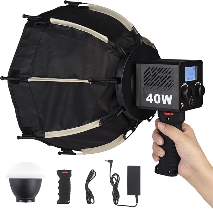 M60 Handle LED Video Light with Soft Box Protable Mini COB LED Bi-Color 2500-8500K CRI≥95 TLCI≥97 Built-in 3400mAh Battery Photo Studio Lights Vlog Shoot Fill Lighting 8 Scenes (M60 with Soft Box)