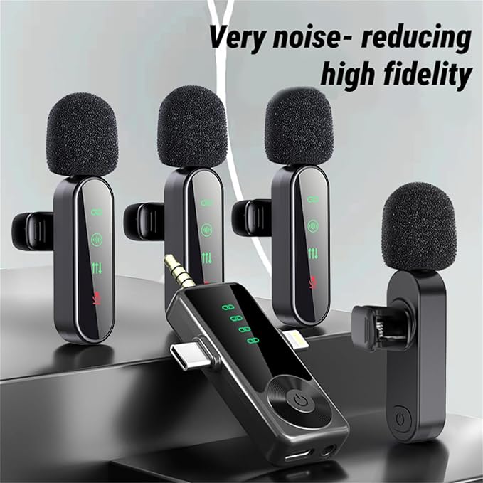 3 in 1/Four in one Wireless Lavalier Microphone for iPhone,iPad,Android,Camera,computer,mini Noise Reduction Recording Mic Ultra-Low Delay,for Vlog/ TikTok/YouTube Live Stream (Upgrade 4mic)