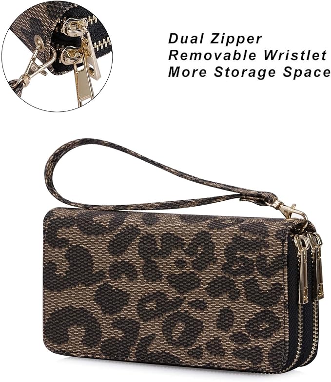 Cellphone Wallet for Women Dual Zipper Long Purse with Removable Wristlet