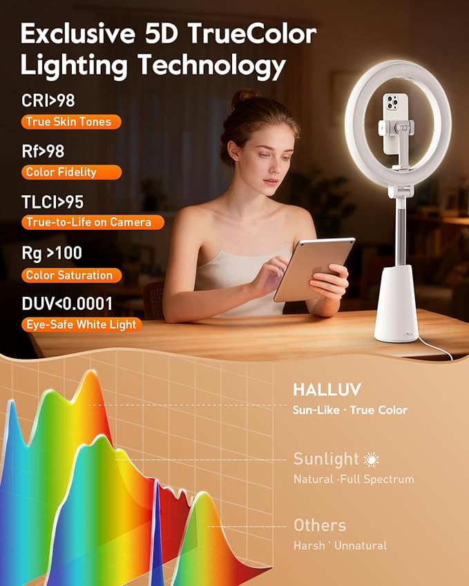 11" True-Color Phone Ring Light with Stand & Dual Phone Mounts – CRI 98+ Soft Desk Selfie Light, 224 LEDs, 4 Color Modes, Touch Control for Makeup, Live Streaming, Video Recording, Zoom Calls & TikTok