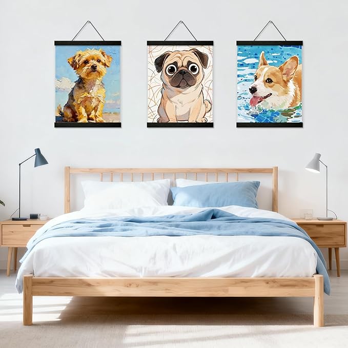 YK artwood 3 Pack Magnetic Poster Hanger Frame 12 inch Black,12x16 12x18 12x20 12x24 Wood Magnet Frames Hangers for Photos, Pictures, Prints, Maps, Canvas Artwork,Diamond Art Painting,Canvas Hanger