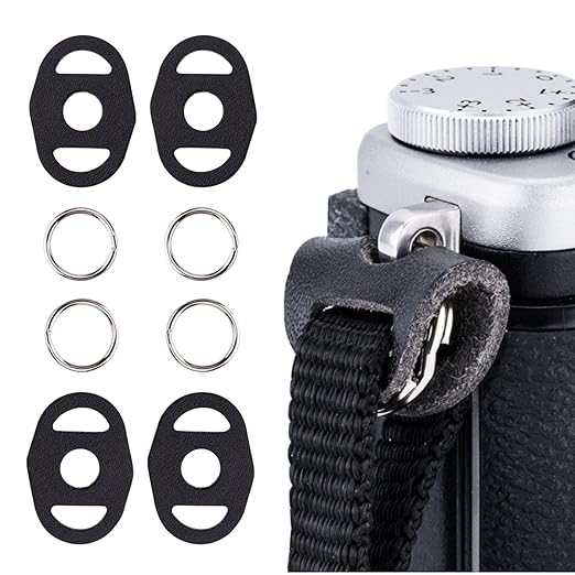 2 Pairs Camera Strap Eyelet Split O Ring & Leather Cover Piece for Leica Q3 A6700 A6600 A6500 A6400 A6300 A6100 A6000 A7RIV A7RIII A7II A7S A9 X-E4 X-T4 X-T3 X-T30 X-Pro3 X-S10 X100V Z7II Z6II Z5 Z50
