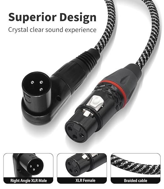 2-Pack Right Angle XLR Cable,1.6FT,Adjustable-Angle Male to Straight Female Microphone Cable Cord, 90 Degree Adapter for Sound Devices Mixer Recorder