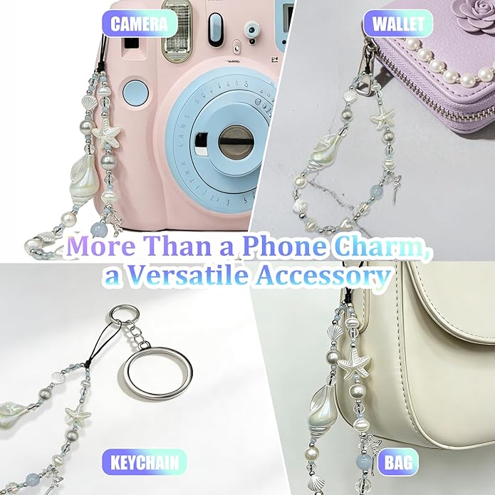 Beaded Camera Wrist Strap, Phone Wristlet Charm Lanyard, Cute Digital Camera Charm Lanyard,Strap Beaded Camera Chain for Phone Bag Keychain Accessories