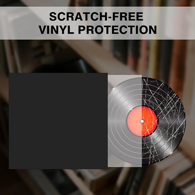 20PCS Black 12-Inch LP Vinyl Record Jackets, 350gsm Cardboard Sleeves with No Center Hole, Blank Album Covers for 33 RPM Storage & Protection, Thick LP Jackets for Record Storage