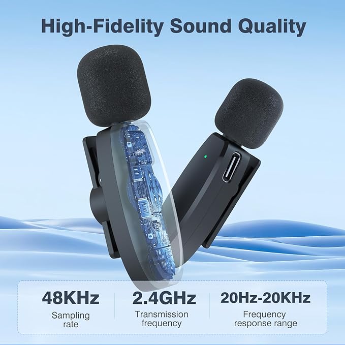 Wireless Microphone for iPhone, Dual Mini Microphones with AI Noise Cancelling & USB-C/Lightning Receiver, for Streaming YouTube Vlog Interview Podcast