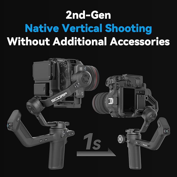FeiyuTech SCORP 3 Gimbal Stabilizer, 3-Axis Handheld Camera Gimbal 7.7lbs Payload, Vertical Shooting Control with Touch Screen for Canon/Sony/Panasonic/Nikon Camera