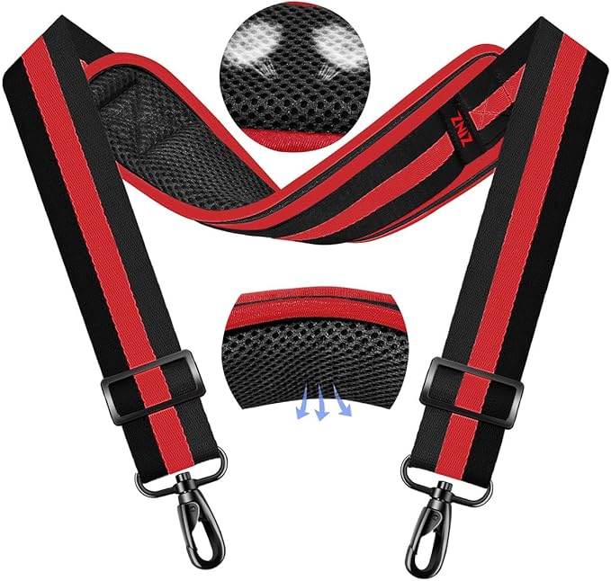ZINMARK Shoulder Strap 59 inch, Extra-Thick Fixed Cushion Pad and Dual Clasps Universal Replacement Strap for Bags, Camera, Crossbody，Lawn mower -Black Red Black Stripe