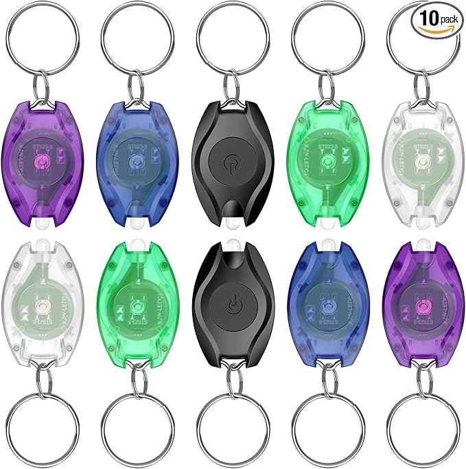 Uniclife 10 Pack LED Keychain Flashlight Mini LED Keychain Light 14 Lumen Portable Ultra Bright Battery Powered Key Ring Torch for Outdoor Camping Hiking and Emergency Lighting, 5 Colors of Shells