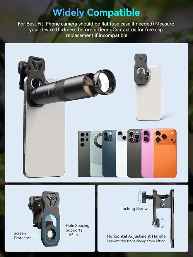 MIAO LAB 10X Telephoto Lens & 200mm Macro Lens, 2-in-1 Aluminum Phone Camera Lens Kit with Universal Clip. Phone Lens Attachment Fit for iPhone 16/15/14/13, Samsung, Android Phone and Most Smartphone