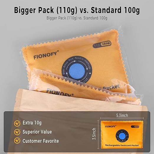 110g [7 Packs] Reusable Desiccant Packs for Storage, Rechargeable Color-Changing Silica Gel Desiccant Packets - Moisture Absorbers for Storage Bins, Suitcase, Safes, Electronics & 3D Filaments