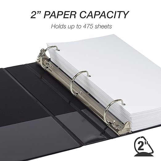 Samsill Durable 2 inch 3 Ring Binder, Made in USA, D Ring Binder, FSC 100% Recycled Chipboard, Black, 12 Pack