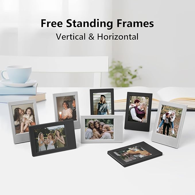 HIYQIN 8 Pack 2x3 Mini Photo Frames for for Fuji Instax Mini 3 inch Picture/Polaroid 3-Inch Films - for Desktop Display Small Wallet Size Picture frame with Clear Protective Covers - Black & Grey