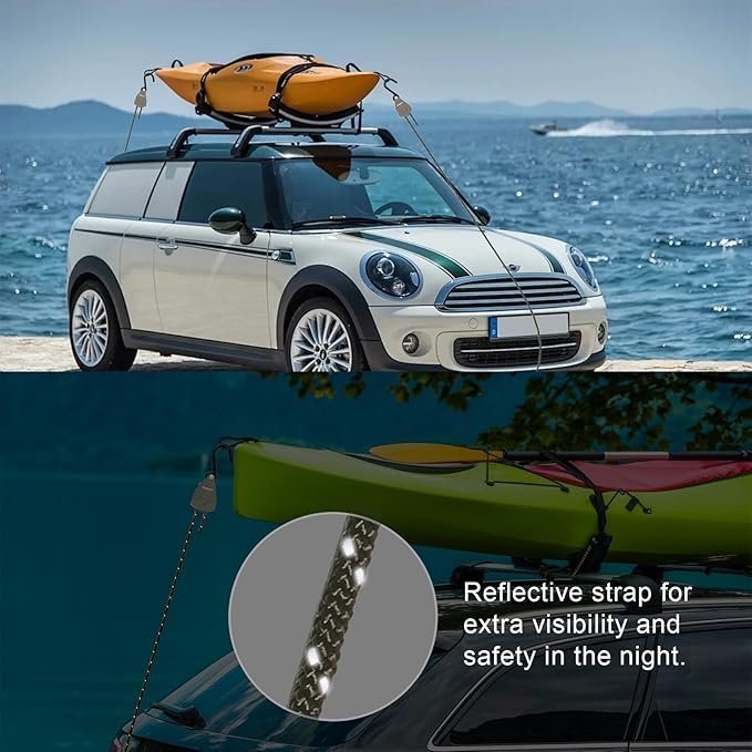 Ayaport Kayak Rope Tie Down 6ft Olive Drab Ratchet Straps Bow and Stern Ratcheting Tie Downs Rope Hanger Kayak and Canoe Accessories
