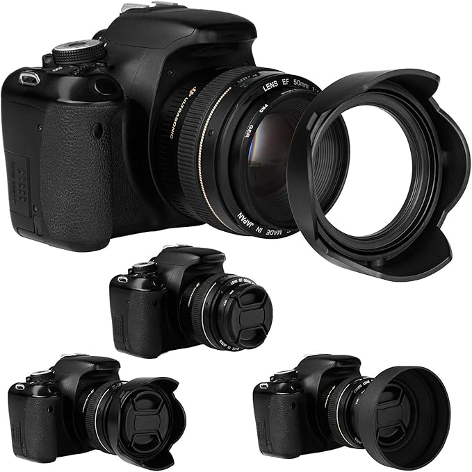 Veatree 58mm Lens Hood Set for Canon EOS 77D 80D 90D Rebel T8i T7 T7i T6i T6s T6 SL2 SL3 DSLR Cameras with EF-S 18-55mm F3.5-5.6 is STM & EF-S 18-55mm F4-5.6 is STM & RF 24-50mm, Replace Canon EW-63C
