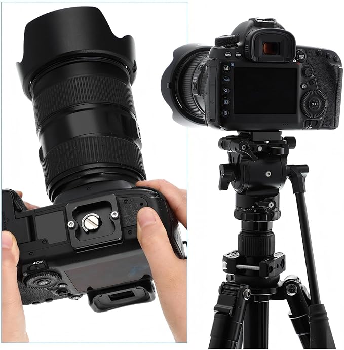 Frienda 2 Pieces Metal Quick Release Plate with 1/4''-20 Camera Screw Tripod Mount Plate Fits Standard for DSLR Camera Tripod Ball Head (Black,Pu40)