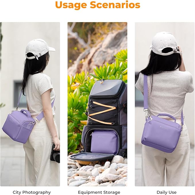 K&F CONCEPT Camera Sling Bag Small Crossbody Camera Case DSLR/SLR/Cute Compact Shoulder Photography Bags for Photographers-Purple