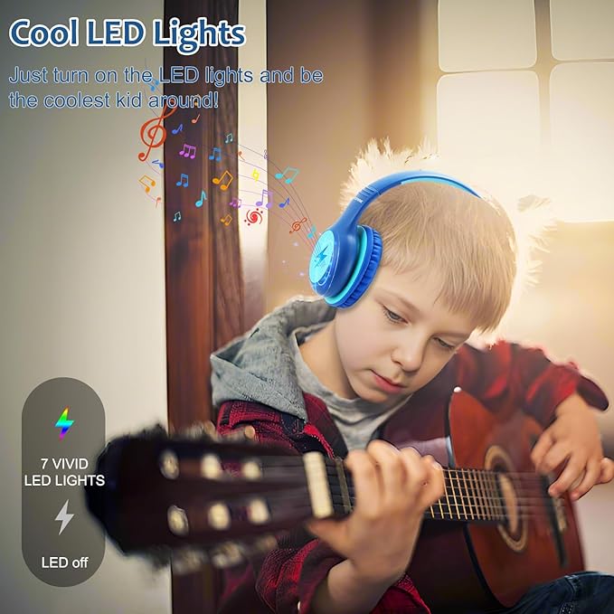 Kids Headphones Wired with Microphone, USB Type C Headphones for Kids Girls Boys with Cord/LED Lights/85/94dB Volume Limit, Portable Over Ear Headphones for School/Travel/Tablet/iPad