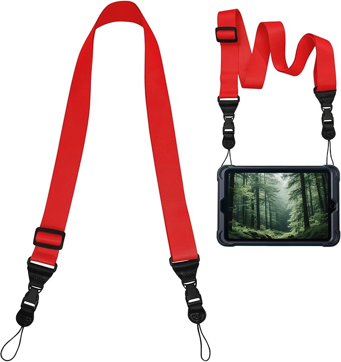 Adjustable iPad Binocular Camera Strap, Comfortable Shoulder Strap Nylon Neck Lanyard for iPad/Samsung Tablet Case,Crossbody Laptop Luggage Bag (Red)
