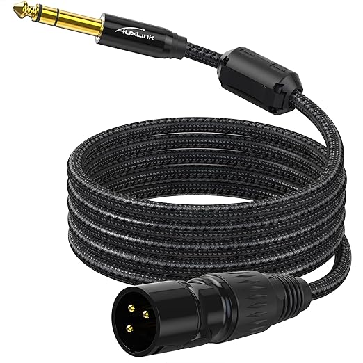 XLR Male to 1/4 Cable 6ft, TRS to 6.35mm Gold-Plated Connectors Nylon Braided, Quarter Inch to XLR Male Cable-1Pack