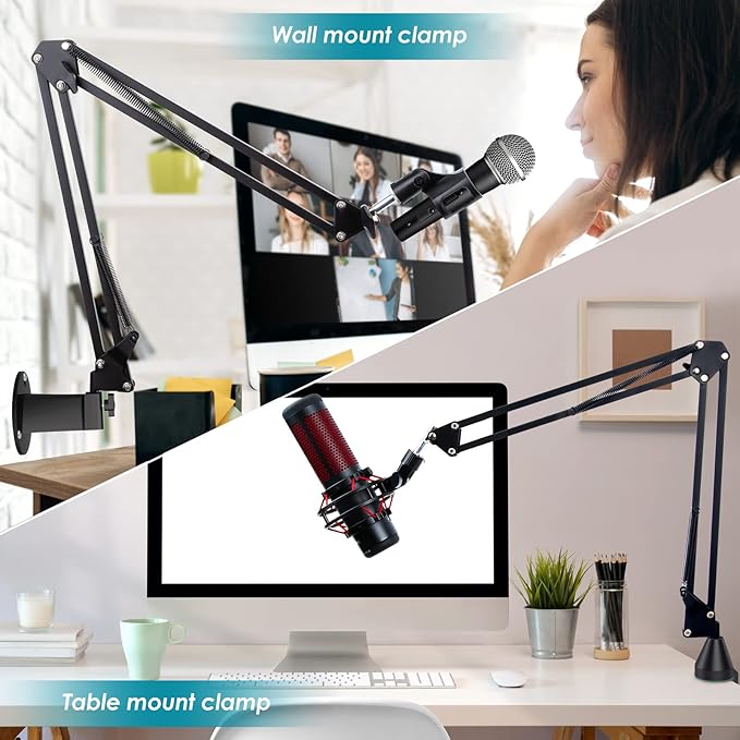 YOUSHARES Mic Stand - Microphone Arm with Upgraded Heavy Duty Clamp, Wall Mount and Universal Mic Holder for Blue Yeti/HyperX QuadCast ＆ Other Mics