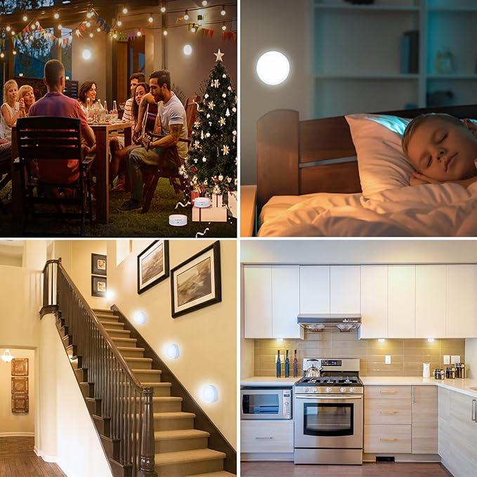 EverBrite Puck Lights with Remote, Wireless LED Battery Operated, Under Cabinet Timer, Stick on Light, Closet Light Dimmable for Closet, Bedroom, Included (6-Pack)
