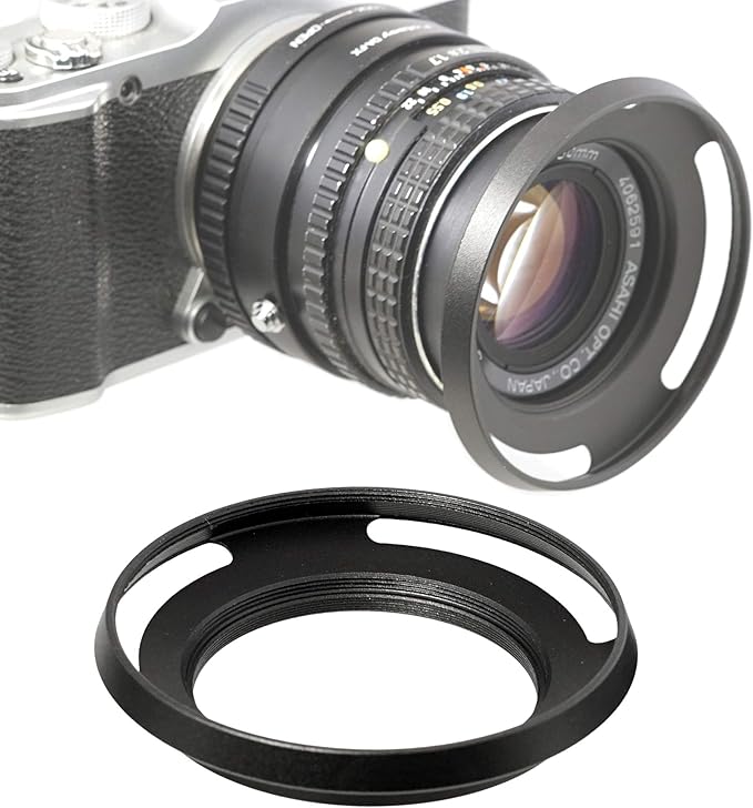Fotasy 49mm Slim Low Profile Designed Metal Curved Metal Screw-in Lens Hood Shade for Leica Leitz Voigtlander Canon Fuji Nikon Olympus Panasonic Pentax Sony, 49 mm Hood