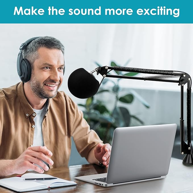 YOUSHARES Microphone Stand with Foam Cover - Mic Boom Arm Stand Pop Filter Compatible with Blue Snowball Microphone