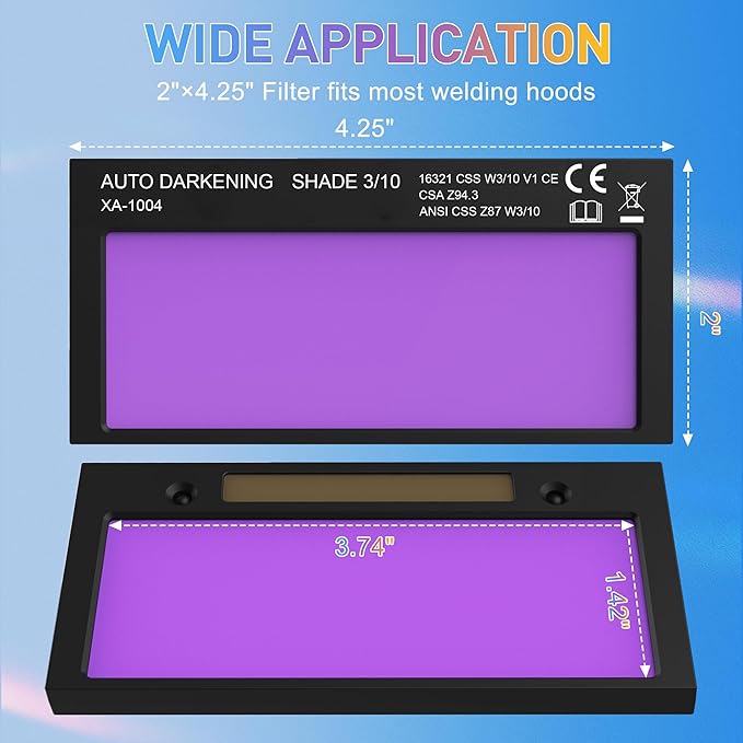 SHINE Shade 10 2x4 1/4 Auto Darkening Welding Lens, Ultra Clear, High Definition filter Technology for Pipeliner Pancake Welding Hood and Fibre-Metal Welding Hoods
