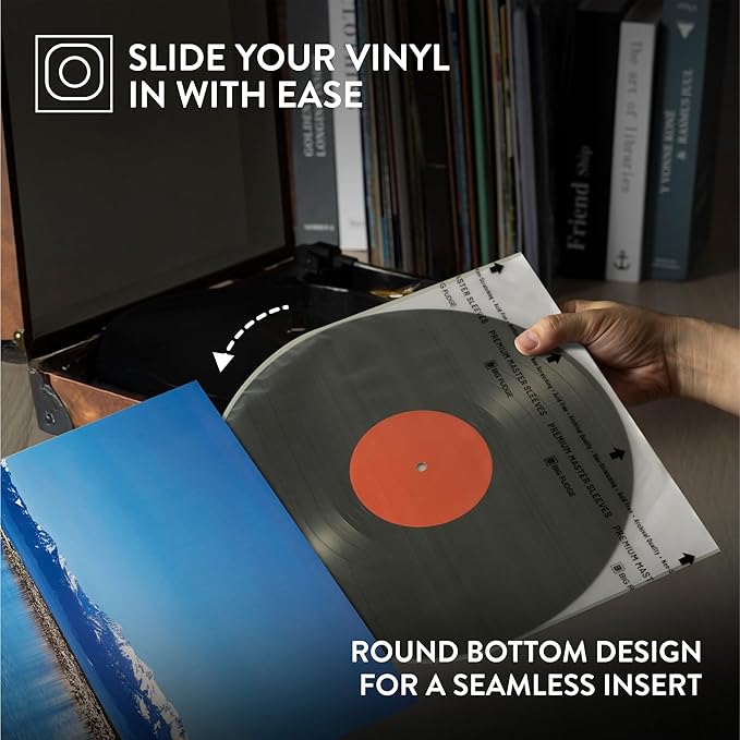 Big Fudge 12" Vinyl Record Sleeves - Round Bottom Inner Sleeves 25 Pack - Anti Static Rice Paper Acid Free Vinyl Covers - Accessories Protect LP Albums from Dust, Dirt & Scratches