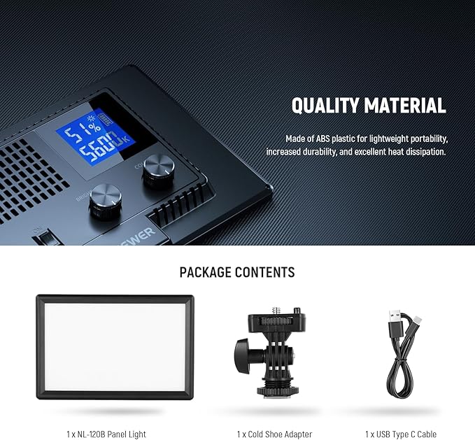 NEEWER Basics 9" LED Video Light Panel, 3200-5600K Edge Lit Dimmable Camera Soft Key Lighting, CRI95+ 800Lux 4000mAh Rechargeable for Video Recording Streaming Selfie Vlog Studio Photography, NL-120B